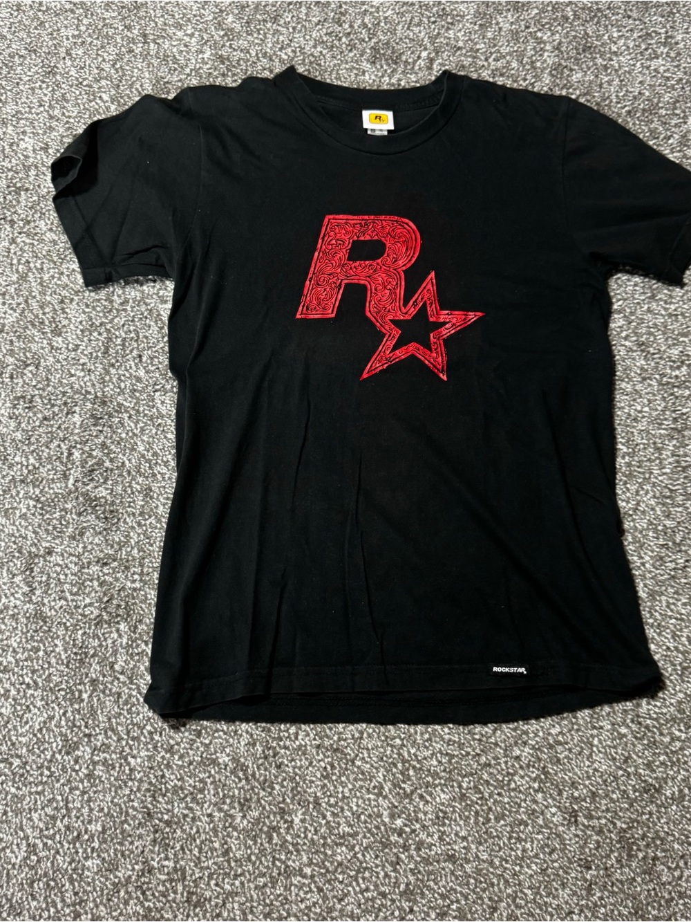Black Kids Short-Sleeve Tee with Red Star 'R' Graphic